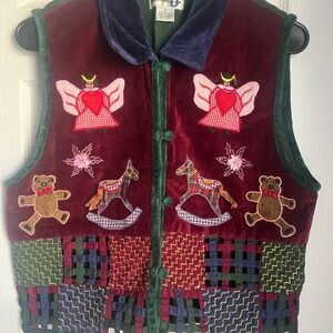 Paul Harris Design PHD Colorful Patchwork Vest with Angel and Bear Motifs